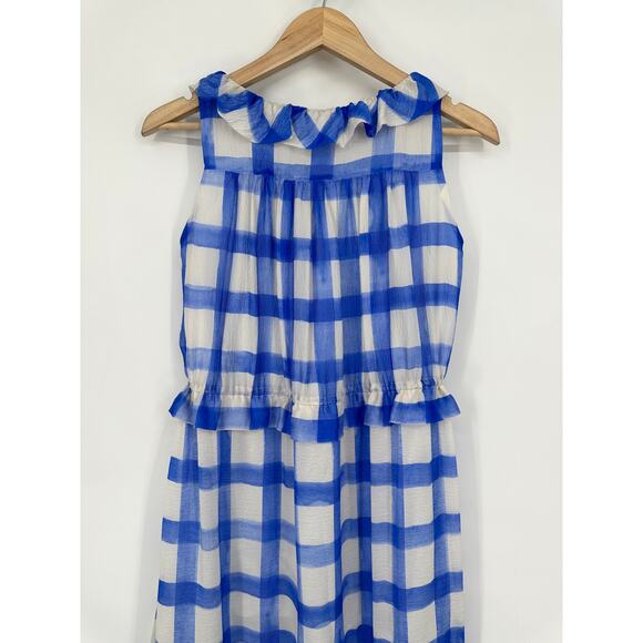 PAUL & JOE 100% Silk Charisme Dress Sleeveless Ruffle Gingham Plaid Maxi - Picture 11 of 16